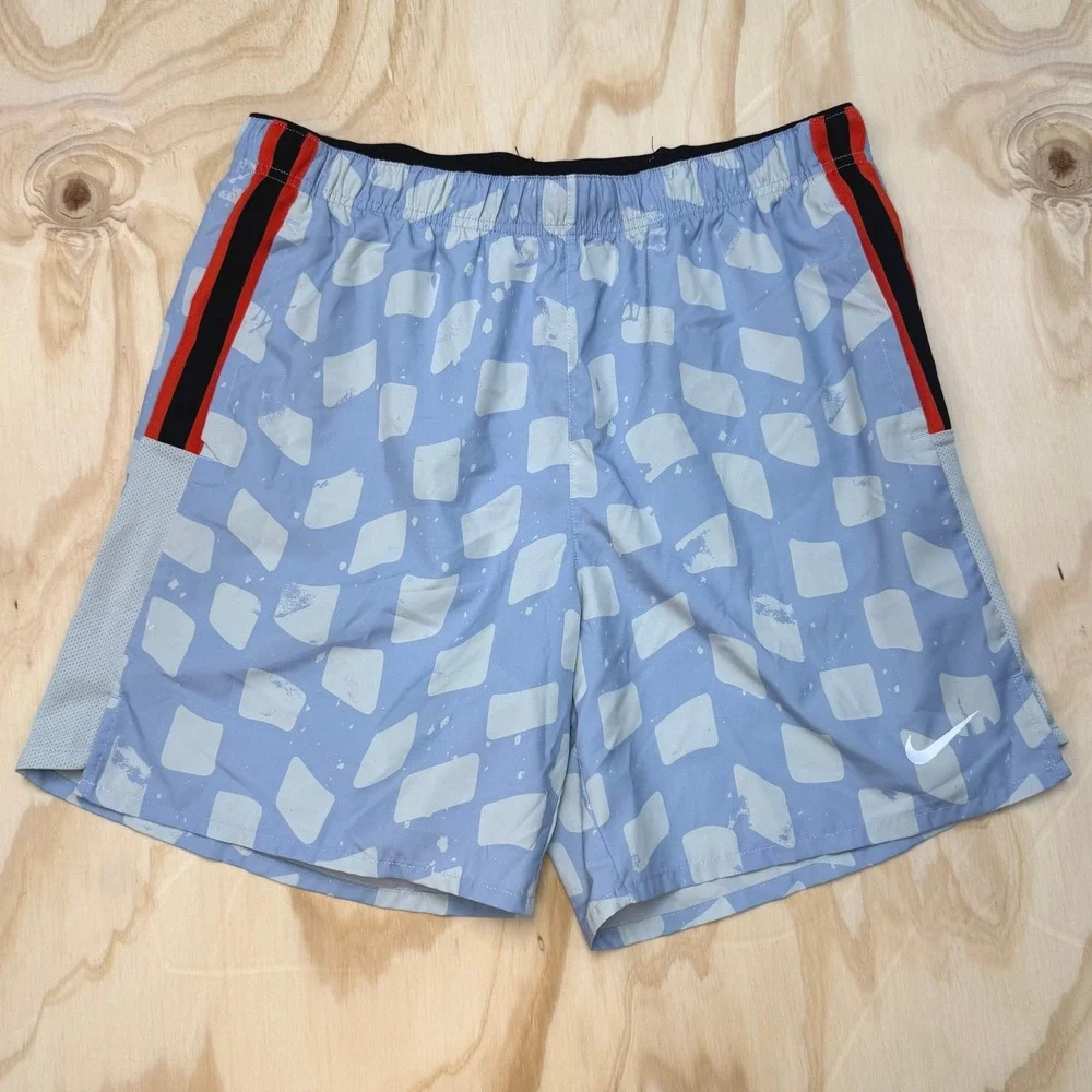 Nike Dri-FIT Challenger run Shorts Mens Large Blue Geometric Print DX0896-479